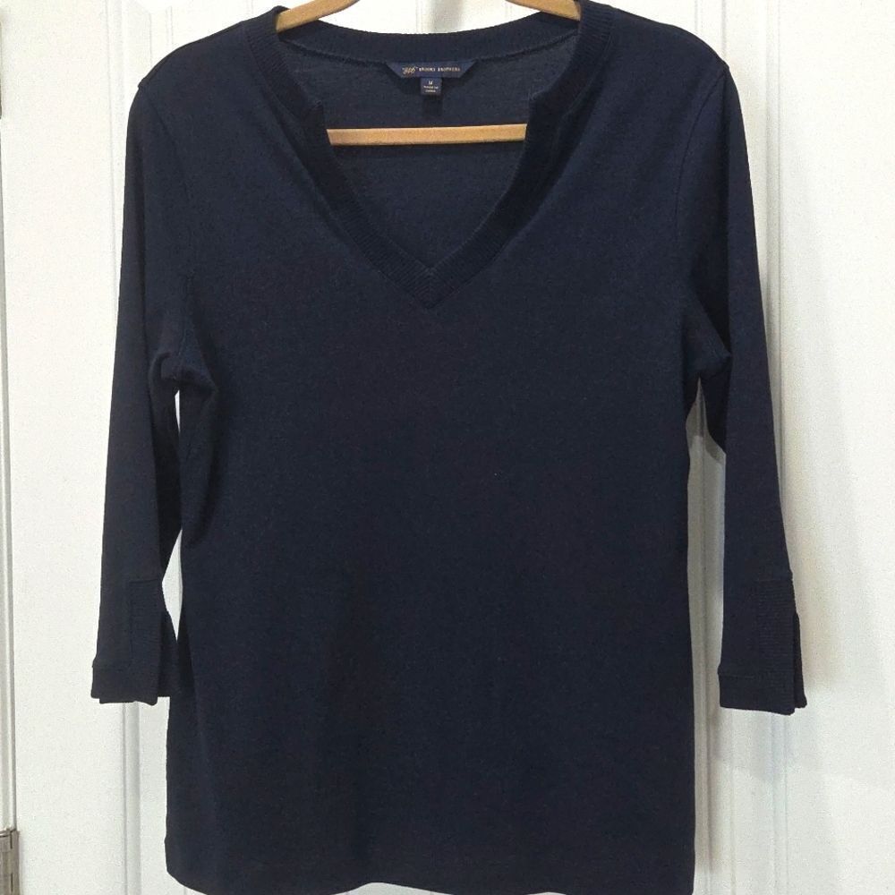 Brooks Brothers Womens Lightweight Navy, 100% Cotton V Neck Sweater Size M